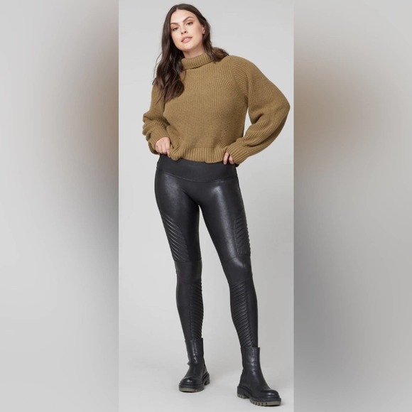 SPANX Pants - Spanx Faux Leather Moto Leggings Very Black M